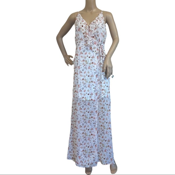 Miami Dress Women S White and Floral Metallic Thread Detail Wrap Style - Picture 1 of 12